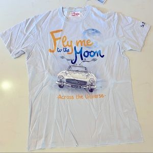 NWOT Blue cotton “Fly Me To The Moon” printed mens t-shirt
